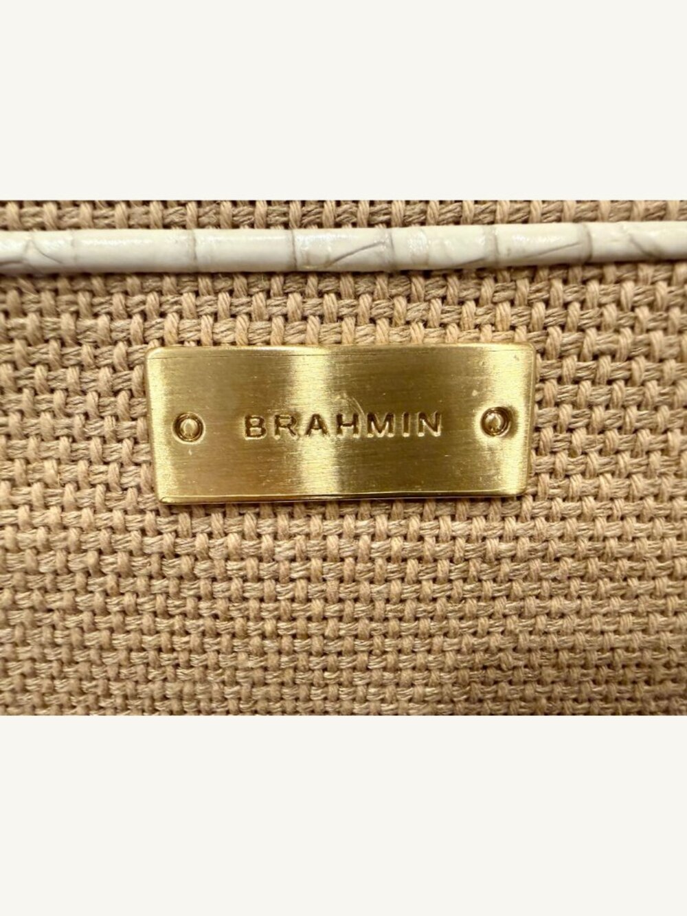 Brahmin White Croc Embossed Leather & Woven Straw Satchel Shoulder Bag - Picture 2 of 16